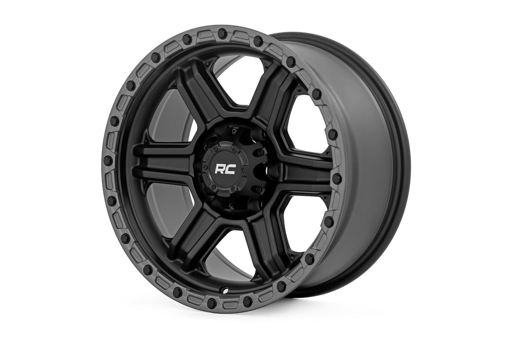 Rough Country 79 Series Wheel | One-Piece | Semi Gloss Black w/Gunmetal Ring | 17x8.5 | 6x5.5 | 0mm