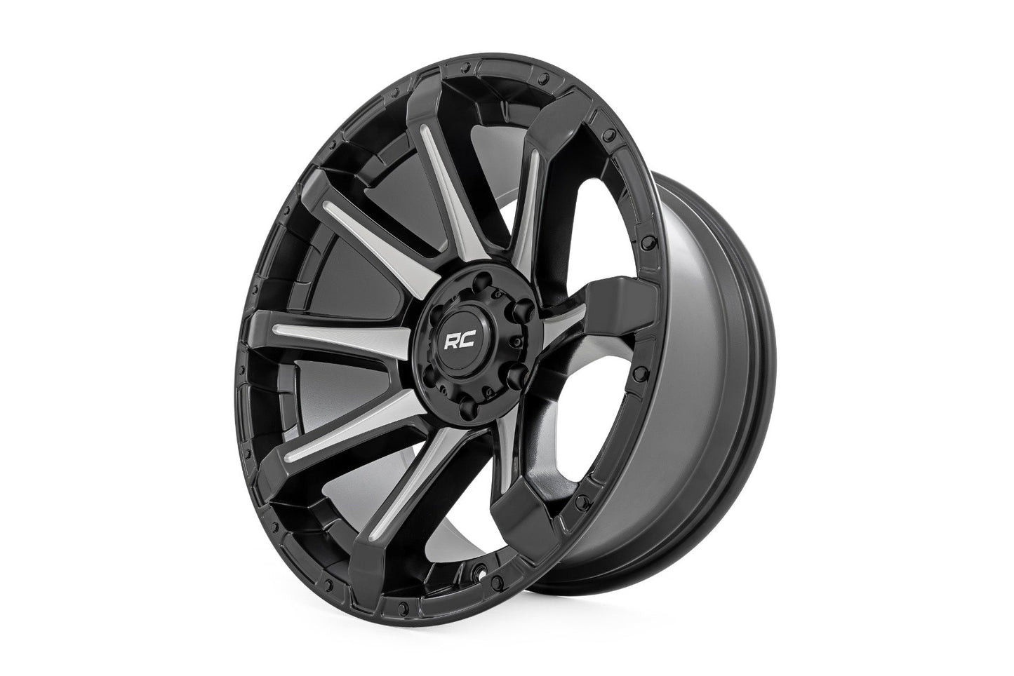 Rough Country 81 Series Wheel | One-Piece | Semi Gloss Black w/machined spokes | 20x9 | 5x150 | +18m