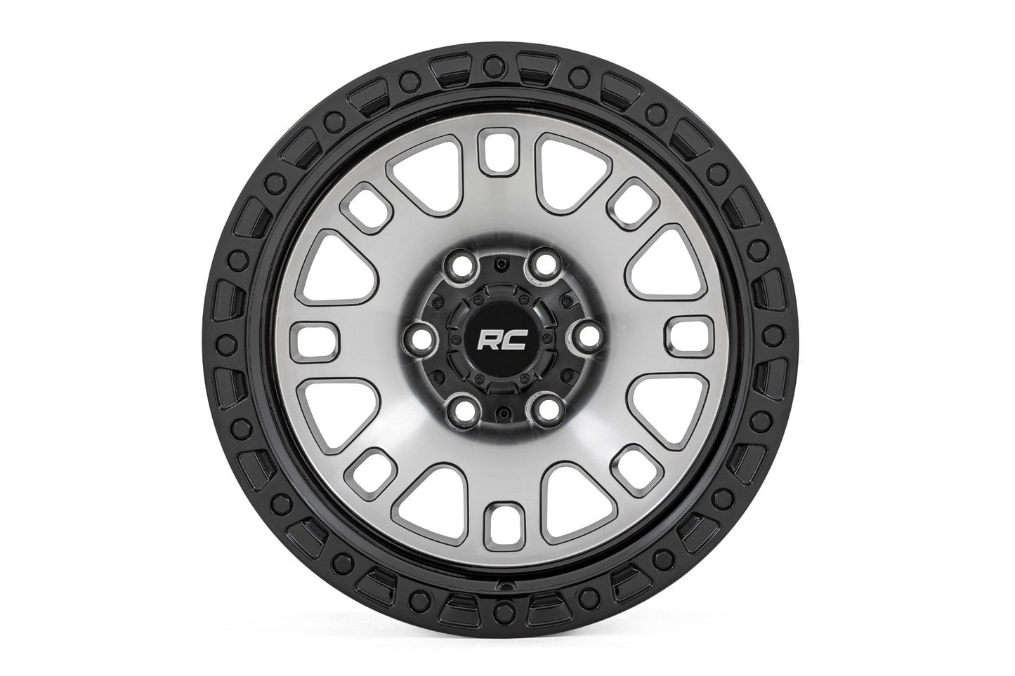 Rough Country 82 Series Wheel | One-Piece | Machined Semi Gloss Black | 15x8 | 5x4.5 | -19mm