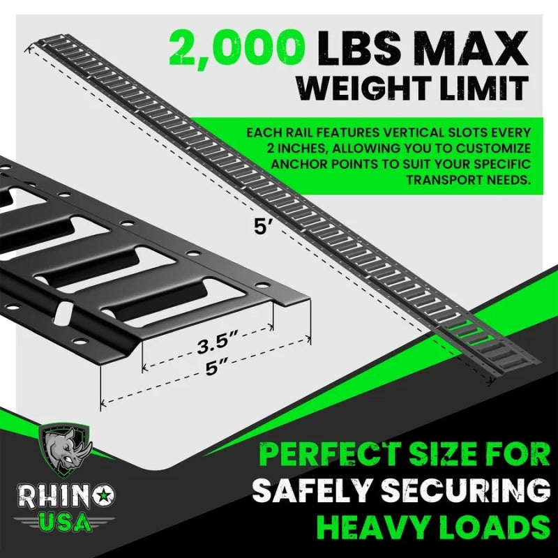 Rhino USA 5Ft E-Track Tie-Down Rails, Black (2 Pack)
