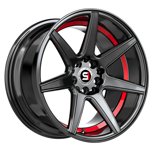 SPEC-1 RACING Gloss Black / Red Under Cut SP-73GBRU 18x8 5x112/5x114.3 Wheels