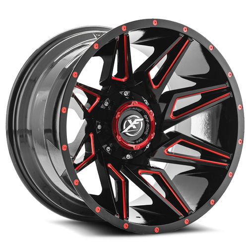 XF OFFROAD Gloss Black Milled Red XF-218 20x9 8x165.1/8x170 Wheels