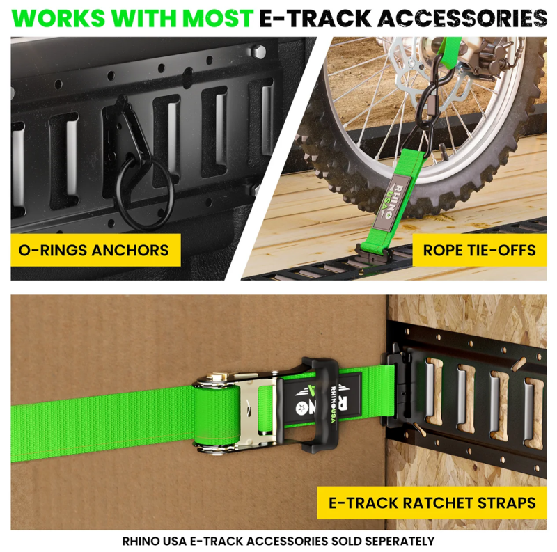 Rhino USA 8Ft E-Track Tie-Down Rails, Black (4 Pack)