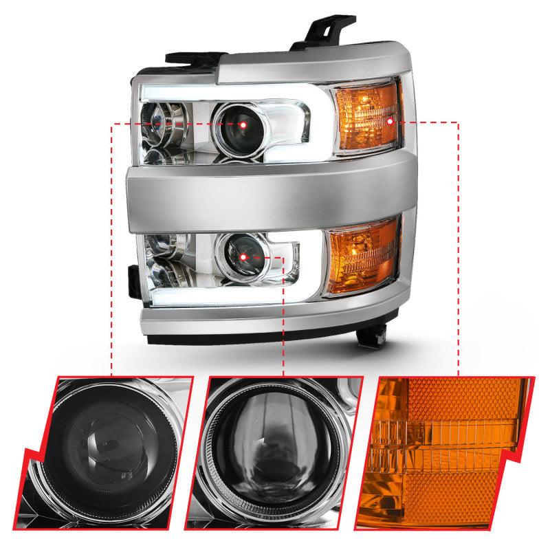 ANZO 2015-2016 Chevrolet Silverado Projector Headlights w/ Plank Style Design Chrome w/ Amber | Too Fast Autoparts | Order Online | Canada & USA Shipping