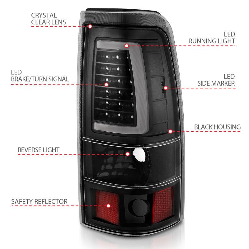ANZO 1999-2002 Chevy Silverado 1500 LED Taillights Plank Style Black w/Clear Lens | Too Fast Autoparts | Order Online | Canada & USA Shipping