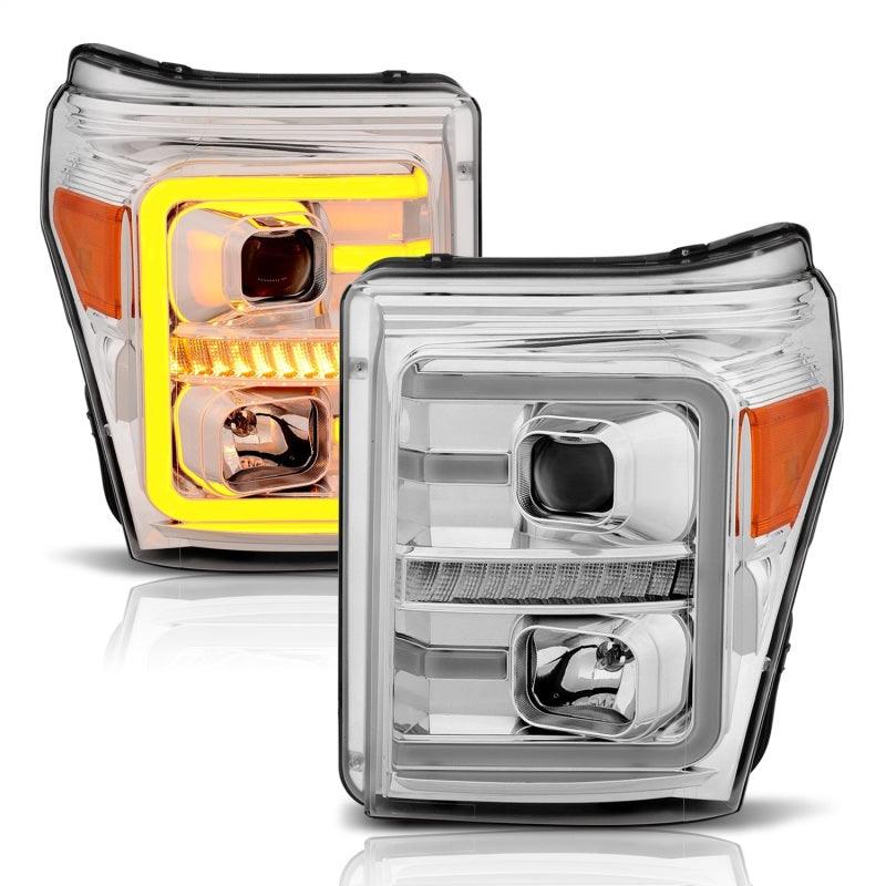 ANZO 11-16 Ford F-250/F-350/F-450 Projector Headlights w/ Plank Style Switchback Chrome w/Amber | Too Fast Autoparts | Order Online