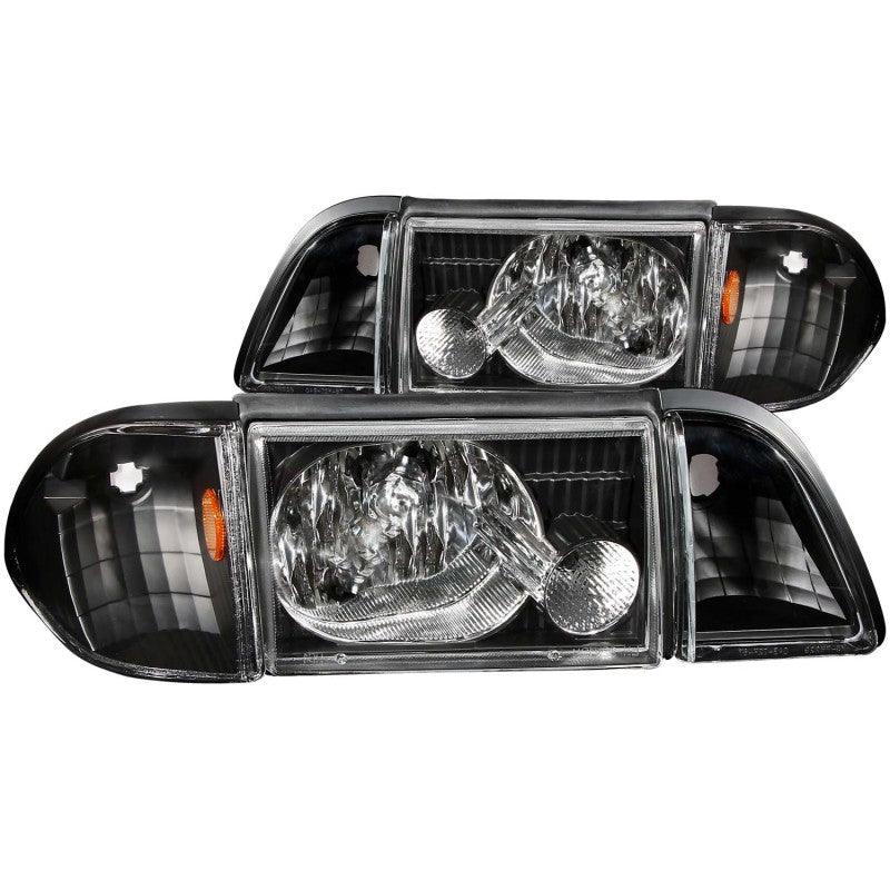 ANZO 1987-1993 Ford Mustang Crystal Headlights Black w/ Corner Lights 3pc | Too Fast Autoparts | Order Online