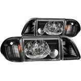 ANZO 1987-1993 Ford Mustang Crystal Headlights Black w/ Corner Lights 3pc | Too Fast Autoparts | Order Online