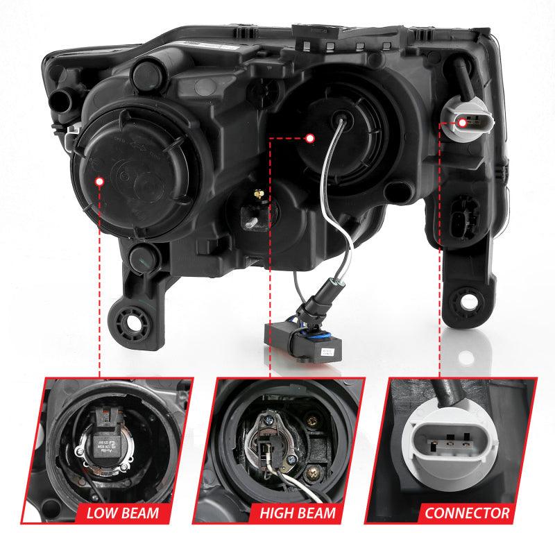 ANZO 2017-2018 Jeep Grand Cherokee Projector Headlights w/ Plank Style Switchback - Black w/ Amber | Too Fast Autoparts | Order Online | Canada & USA Shipping