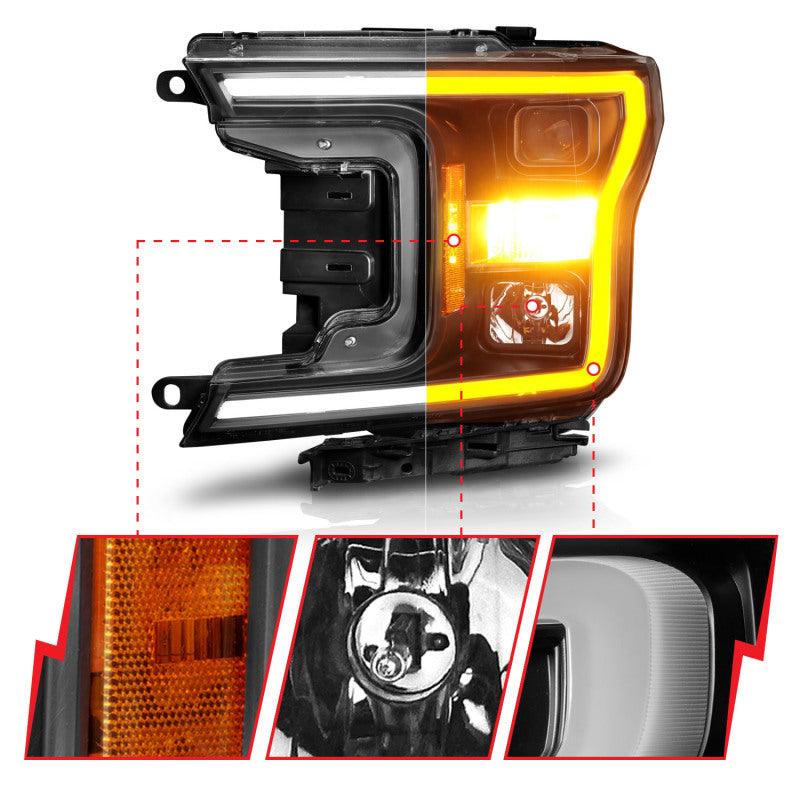 ANZO 2018-2020 Ford F-150 Projector Headlight w/ Plank Style Switchback Black Housing | Too Fast Autoparts | Order Online | Canada & USA Shipping