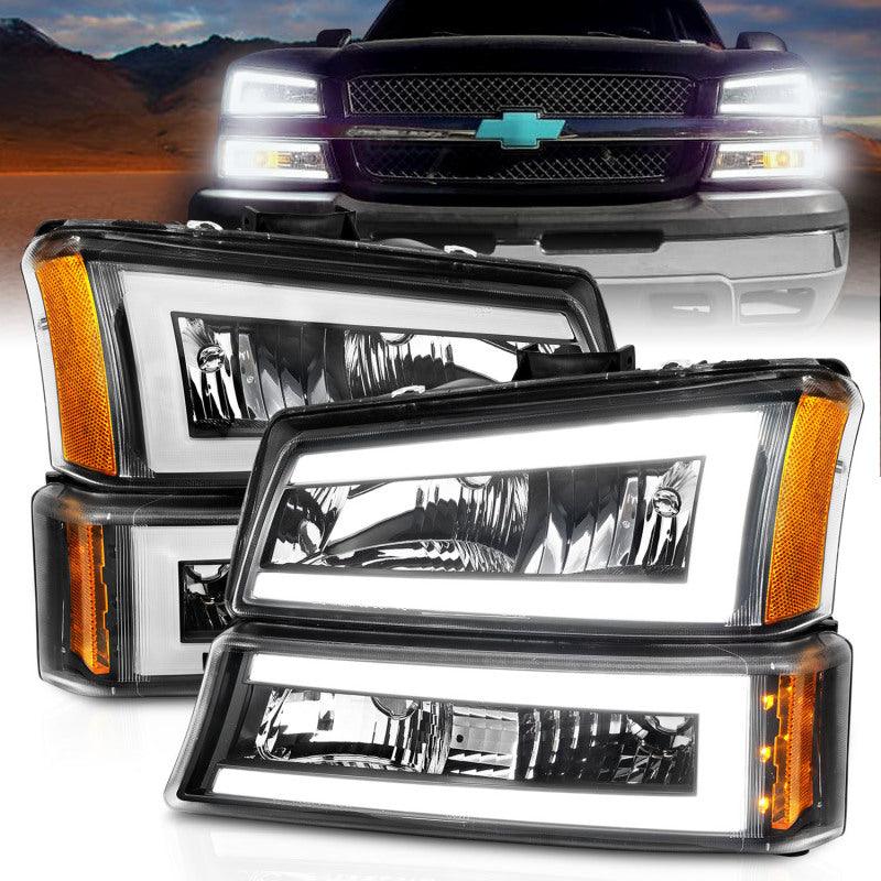 ANZO 2003-2006 Chevrolet Silverado 1500 Crystal Headlights w/ Light Bar Black Housing | Too Fast Autoparts | Order Online | Canada & USA Shipping