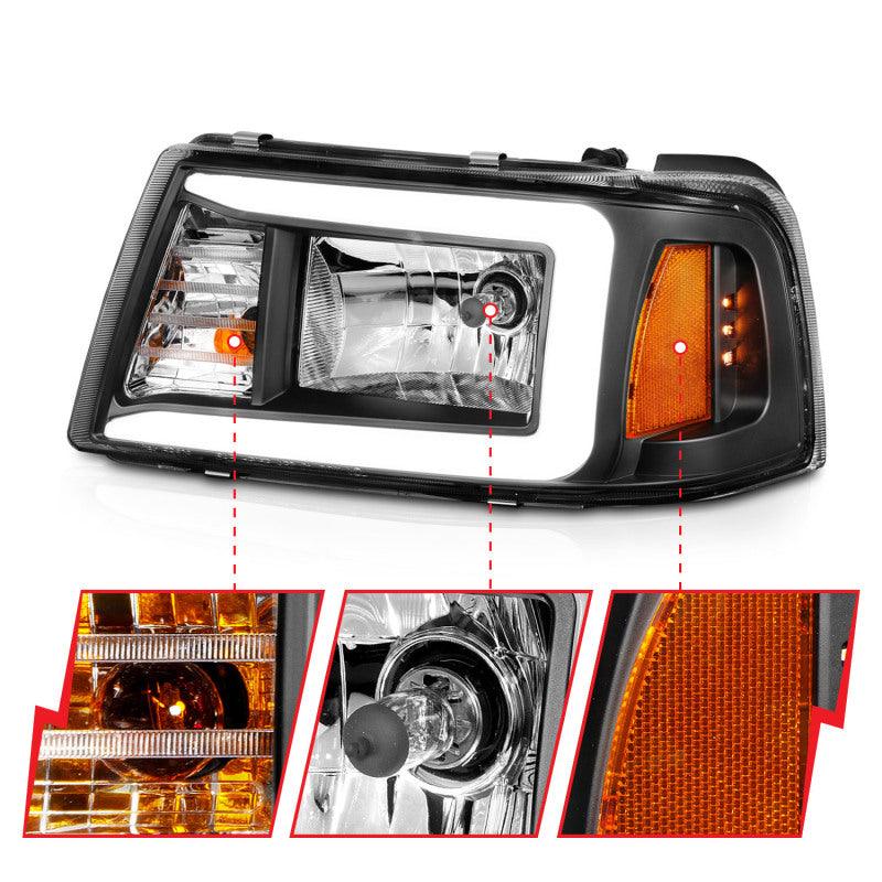 ANZO 2001-2011 Ford Ranger Crystal Headlights w/ Light Bar Black Housing | Too Fast Autoparts | Order Online | Canada & USA Shipping