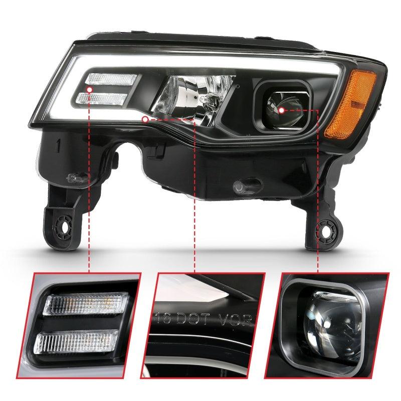 ANZO 2017-2018 Jeep Grand Cherokee Projector Headlights w/ Plank Style Switchback - Black w/ Amber | Too Fast Autoparts | Order Online | Canada & USA Shipping