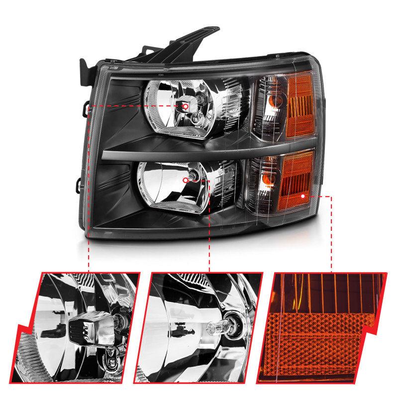 ANZO 2007-2013 Chevrolet Silverado Crystal Headlights Black | Too Fast Autoparts | Order Online | Canada & USA Shipping