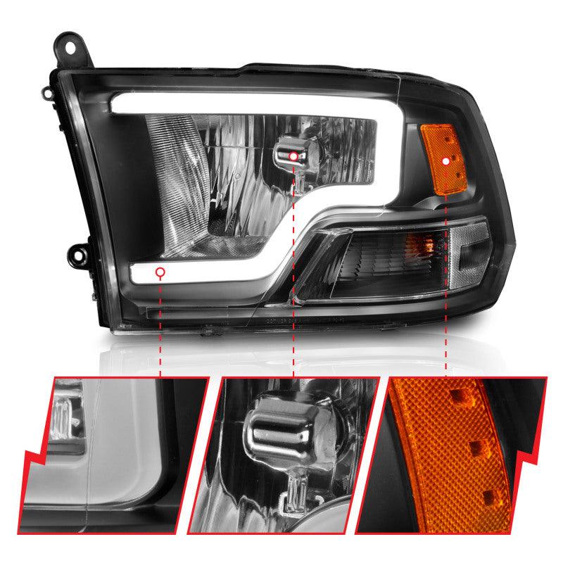 ANZO 2009-2018 Dodge Ram 1500 Crystal Headlights w/ Light Bar Black Housing | Too Fast Autoparts | Order Online | Canada & USA Shipping