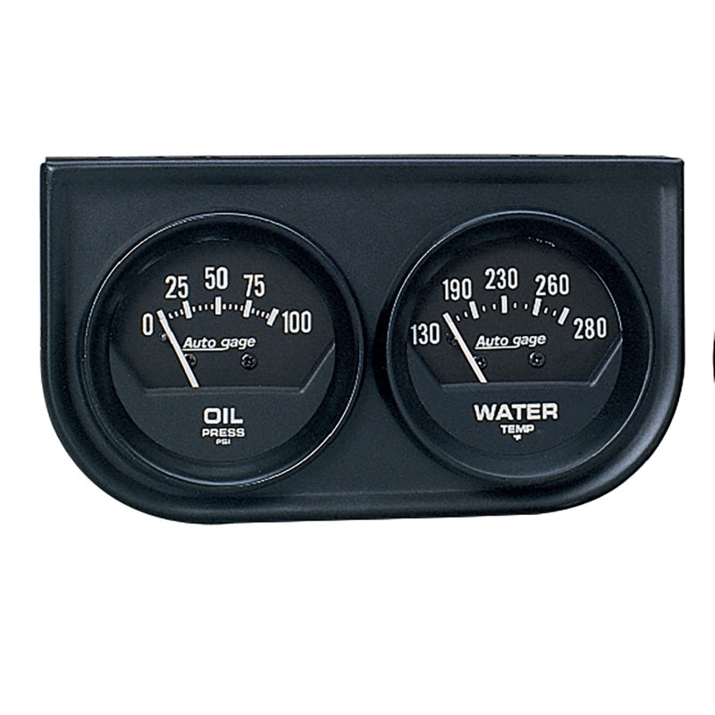 Autometer AutoGage Two-Gauge Console 52.4mm Mech 0-100 PSI Oil Press / 130-280 Deg Water Temp- Black