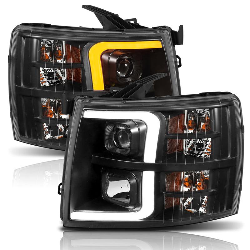 ANZO 07-13 Chevrolet Silverado 1500 Plank Style Projector Headlights Black w/ Amber | Too Fast Autoparts | Order Online