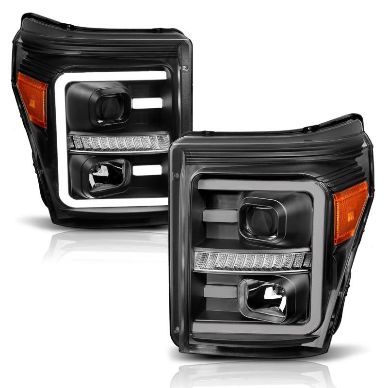 ANZO 2011-2016 Ford F250 Projector Headlights w/ Plank Style Switchback Black w/ Amber | Too Fast Autoparts | Order Online | Canada & USA Shipping