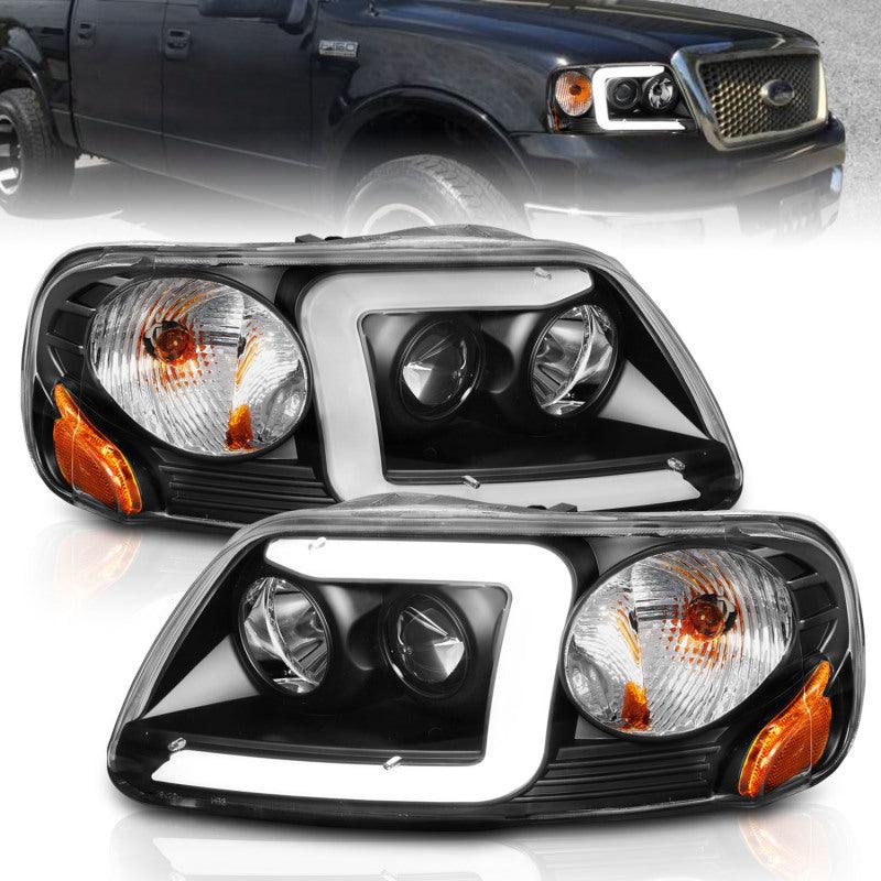 ANZO 1997-2003 Ford F-150 Projector Headlights w/ Light Bar Black Housing | Too Fast Autoparts | Order Online | Canada & USA Shipping
