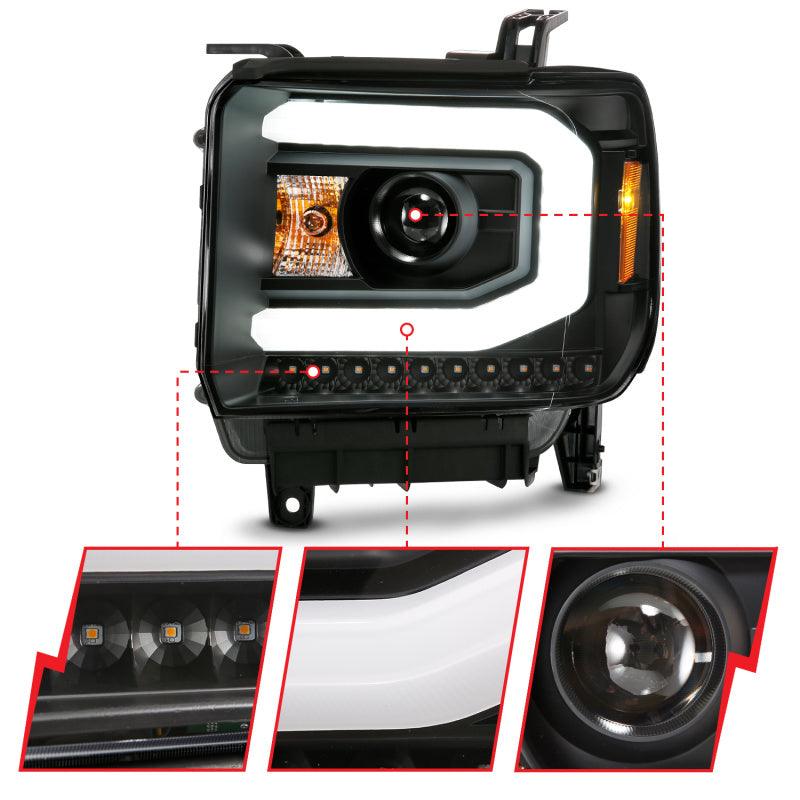 ANZO GMC SIERRA 1500 14-15 2500H/15-19 Projector Headlight Plank Style Black w/ Switchback (Halogen) | Too Fast Autoparts | Order Online | Canada & USA Shipping