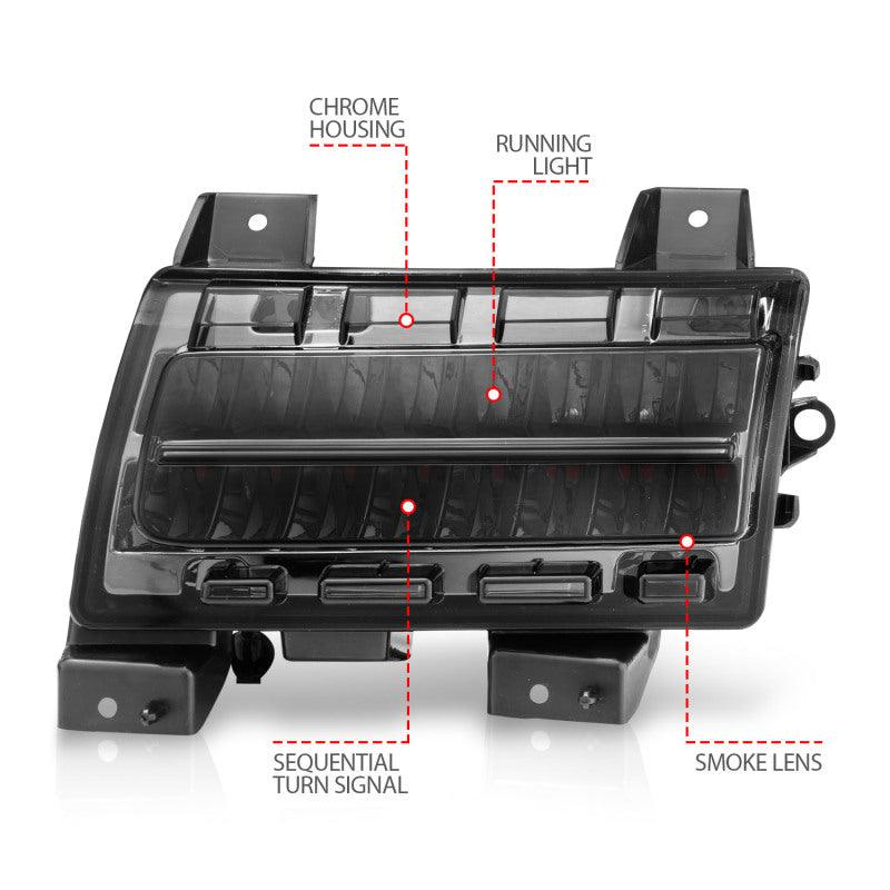 ANZO 2018-2021 Jeep Wrangler LED Side Markers Chrome Housing Smoke Lens w/ Seq. Signal Sport Bulb | Too Fast Autoparts | Order Online | Canada & USA Shipping