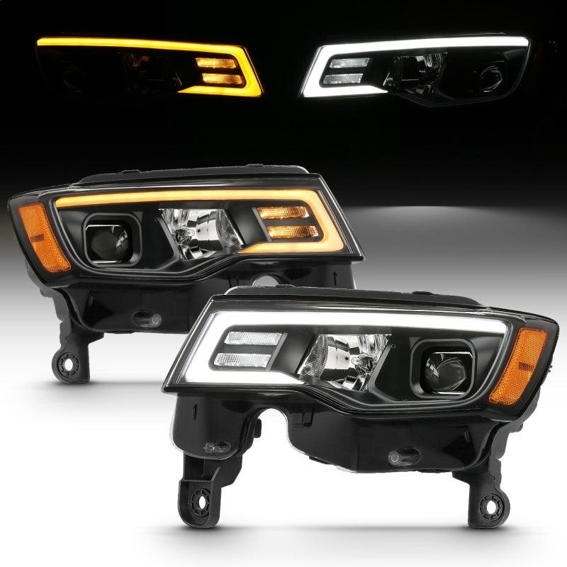 ANZO 2017-2018 Jeep Grand Cherokee Projector Headlights w/ Plank Style Switchback - Black w/ Amber | Too Fast Autoparts | Order Online | Canada & USA Shipping