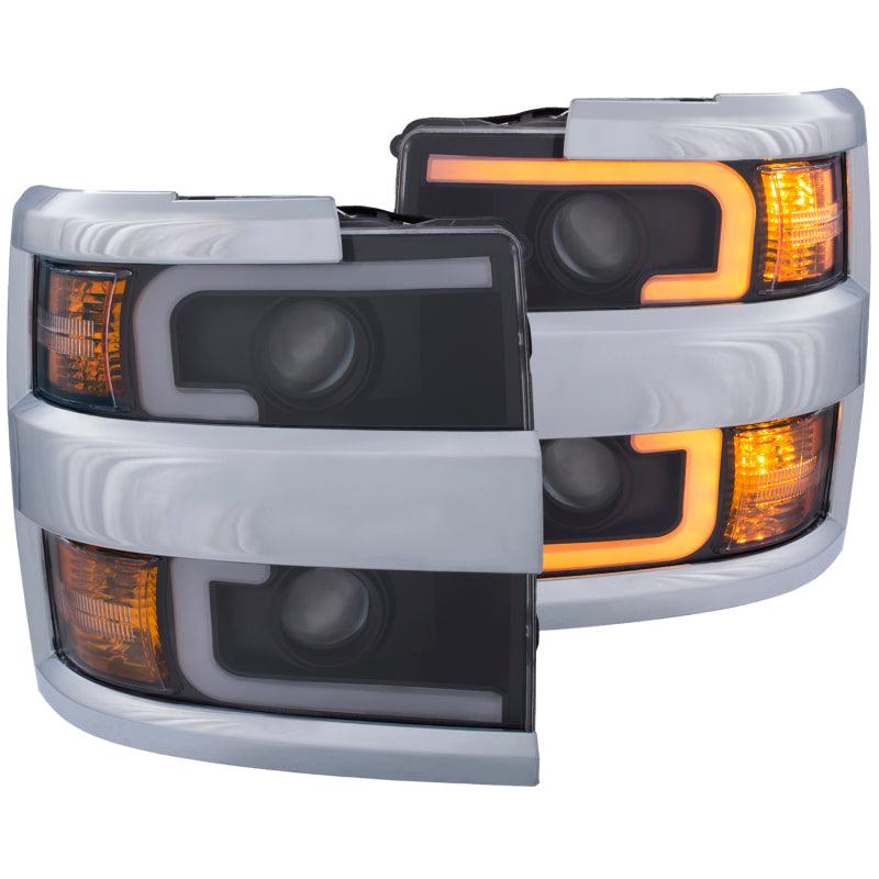ANZO Projector Headlights 15-17 Chevrolet Silverado 2500HD / 3500HD Black w/ Chrome Rim | Too Fast Autoparts | Order Online | Canada & USA Shipping