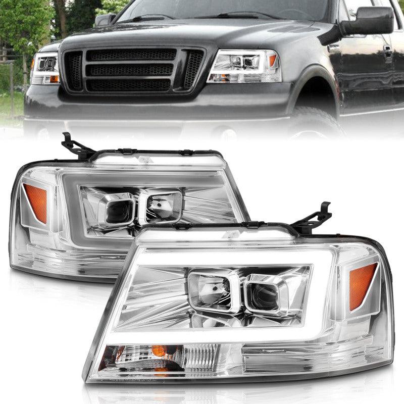 ANZO 2004-2008 Ford  F-150 Projector Headlights w/ Light Bar Chrome Housing | Too Fast Autoparts | Order Online | Canada & USA Shipping