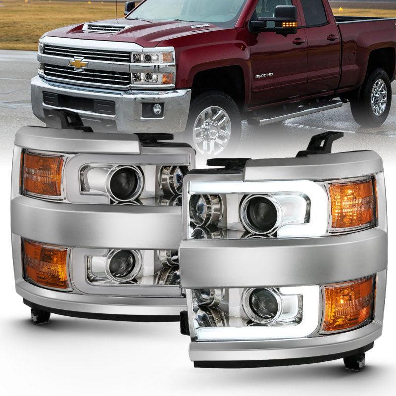 ANZO 2015-2016 Chevrolet Silverado Projector Headlights w/ Plank Style Design Chrome w/ Amber | Too Fast Autoparts | Order Online | Canada & USA Shipping