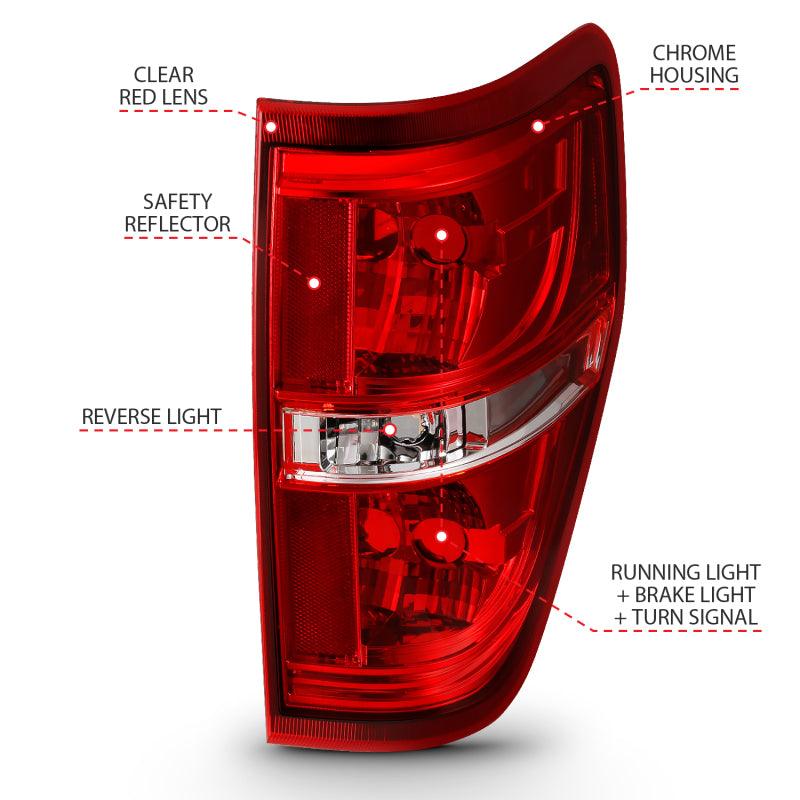 ANZO 2009-2014 Ford F-150 Euro Taillight Red/Clear (W/O Bulb) | Too Fast Autoparts | Order Online | Canada & USA Shipping