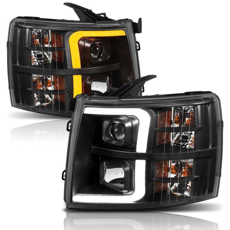 ANZO 07-13 Chevrolet Silverado 1500 Plank Style Projector Headlights Black w/ Amber | Too Fast Autoparts | Order Online