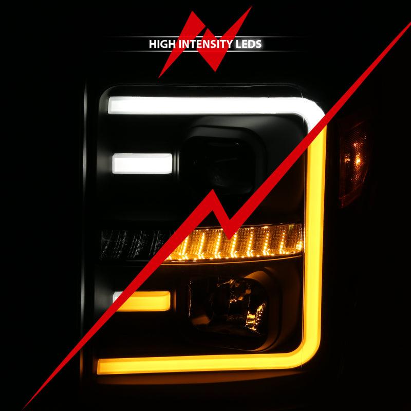 ANZO 2011-2016 Ford F250 Projector Headlights w/ Plank Style Switchback Black w/ Amber | Too Fast Autoparts | Order Online | Canada & USA Shipping