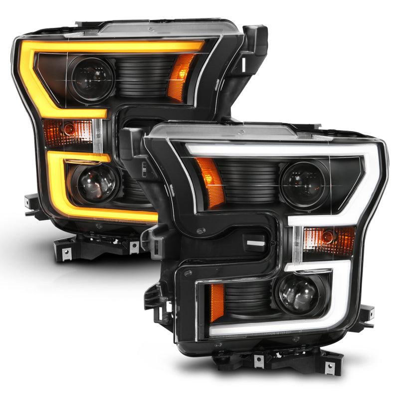 ANZO 2015-2017 Ford F-150 Projector Headlights w/ Plank Style Switchback Black w/ Amber | Too Fast Autoparts | Order Online | Canada & USA Shipping