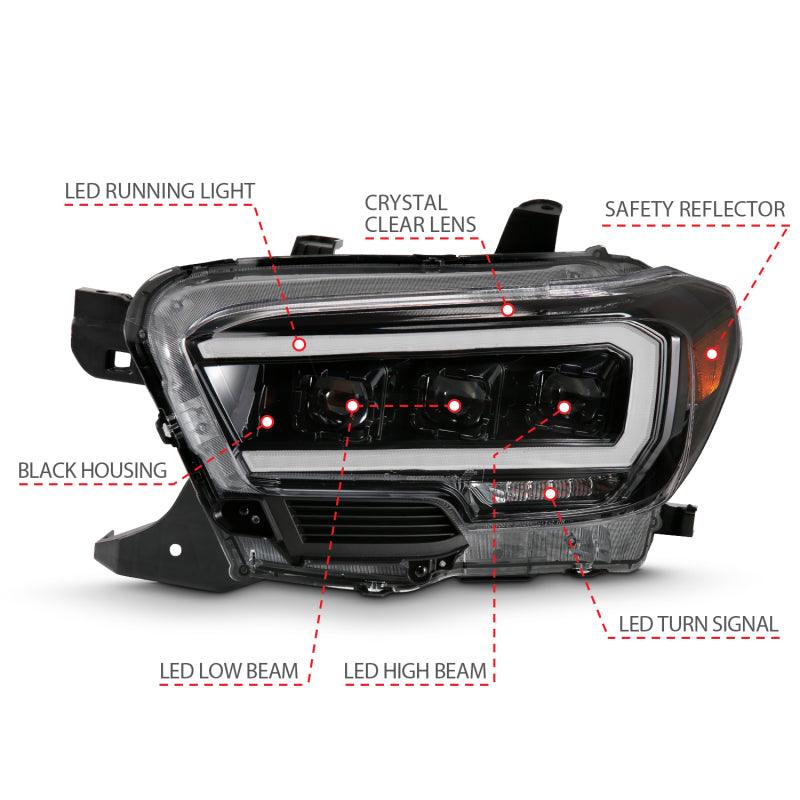 ANZO 2016-2018 Toyota Tacoma LED Projector Headlights Plank Style Black w/ Amber | Too Fast Autoparts | Order Online | Canada & USA Shipping