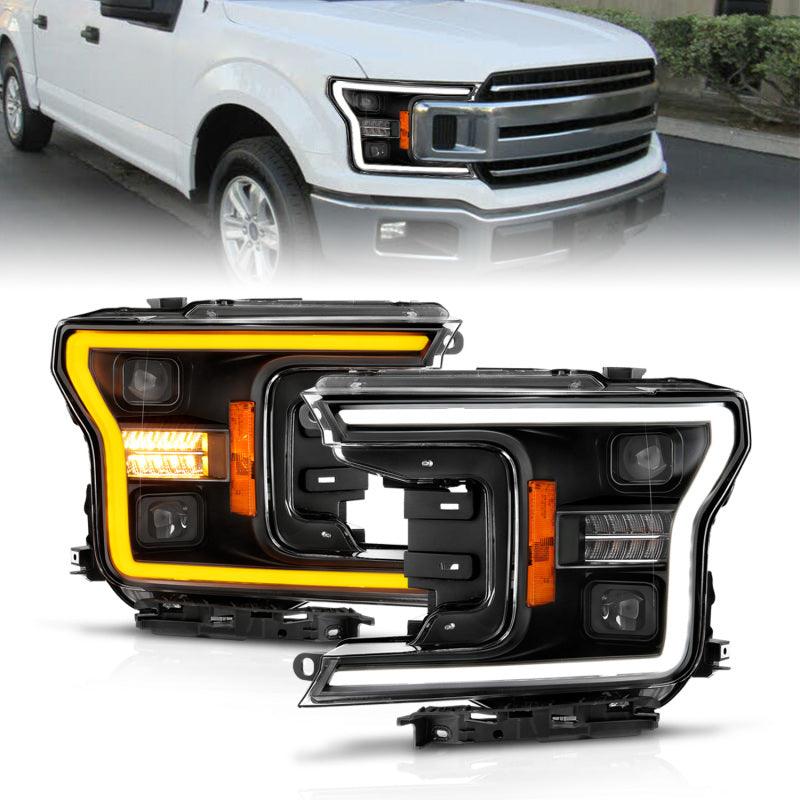 ANZO 18-20 Ford F-150 (w/o Fctry LED) Full LED Proj Headlights w/Light Bar Swtchbk Seq. Black w/Init | Too Fast Autoparts | Order Online