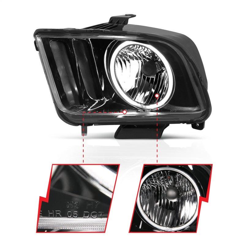 ANZO 2005-2009 Ford Mustang Crystal Headlights w/ Halo Black (CCFL) | Too Fast Autoparts | Order Online | Canada & USA Shipping