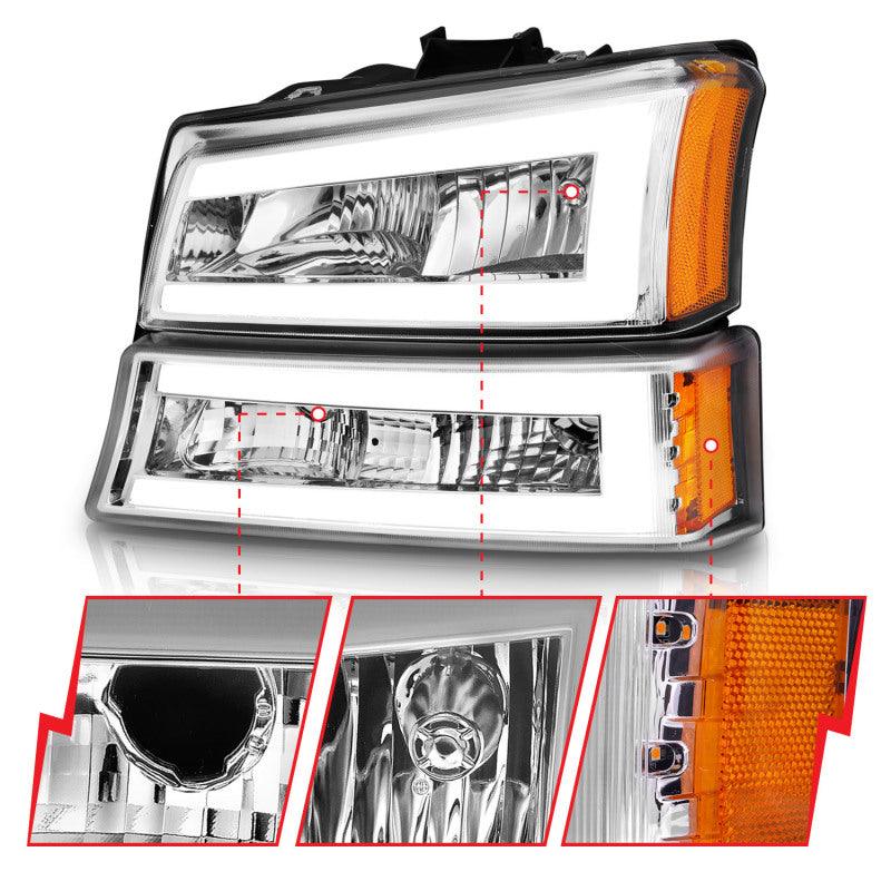 ANZO 2003-2006 Chevrolet Silverado 1500 Crystal Headlights w/ Light Bar Chrome Housing | Too Fast Autoparts | Order Online | Canada & USA Shipping