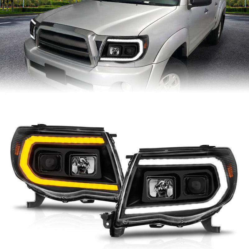 ANZO 05-11 Toyota Tacoma Projector Headlights w/Light Bar Switchback Black Housing | Too Fast Autoparts | Order Online