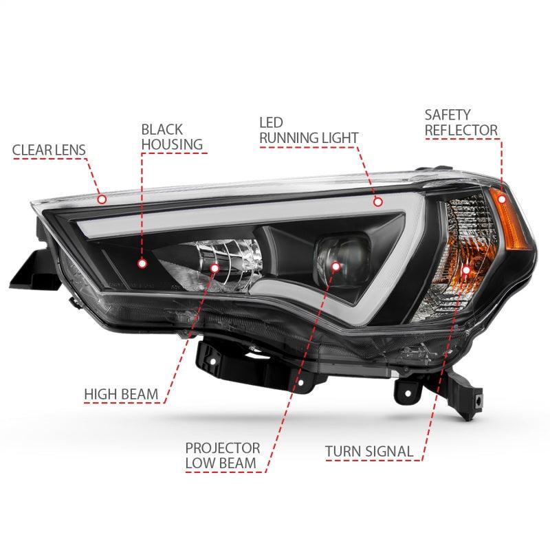 ANZO 14-18 Toyota 4 Runner Plank Style Projector Headlights Black w/ Amber | Too Fast Autoparts | Order Online
