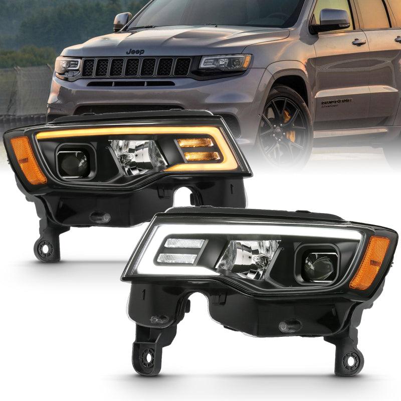 ANZO 2017-2018 Jeep Grand Cherokee Projector Headlights w/ Plank Style Switchback - Black w/ Amber | Too Fast Autoparts | Order Online | Canada & USA Shipping