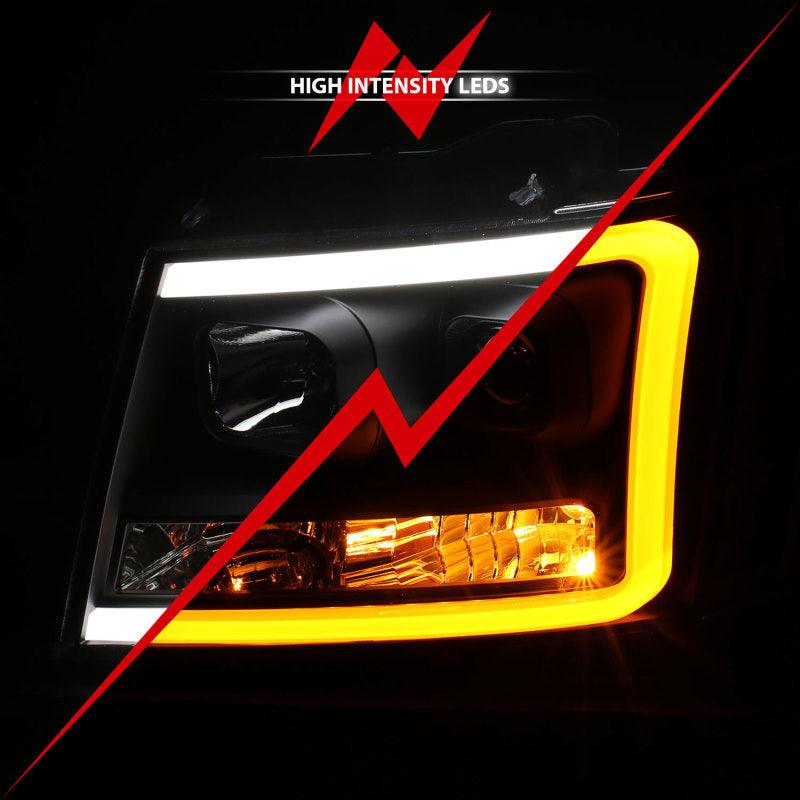 ANZO 07-14 Chevy Tahoe Projector Headlights w/ Plank Style Design Black w/ Amber | Too Fast Autoparts | Order Online