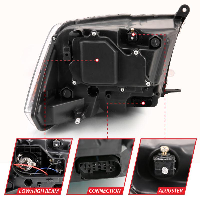 ANZO 2009-2018 Dodge Ram 1500 Projector Plank Style Switchback H.L Halo Black Amber (OE Style) | Too Fast Autoparts | Order Online | Canada & USA Shipping