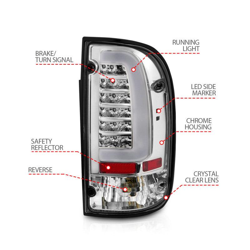 ANZO 1995-2004 Toyota Tacoma LED Taillights Chrome Housing Clear Lens (Pair) | Too Fast Autoparts | Order Online | Canada & USA Shipping