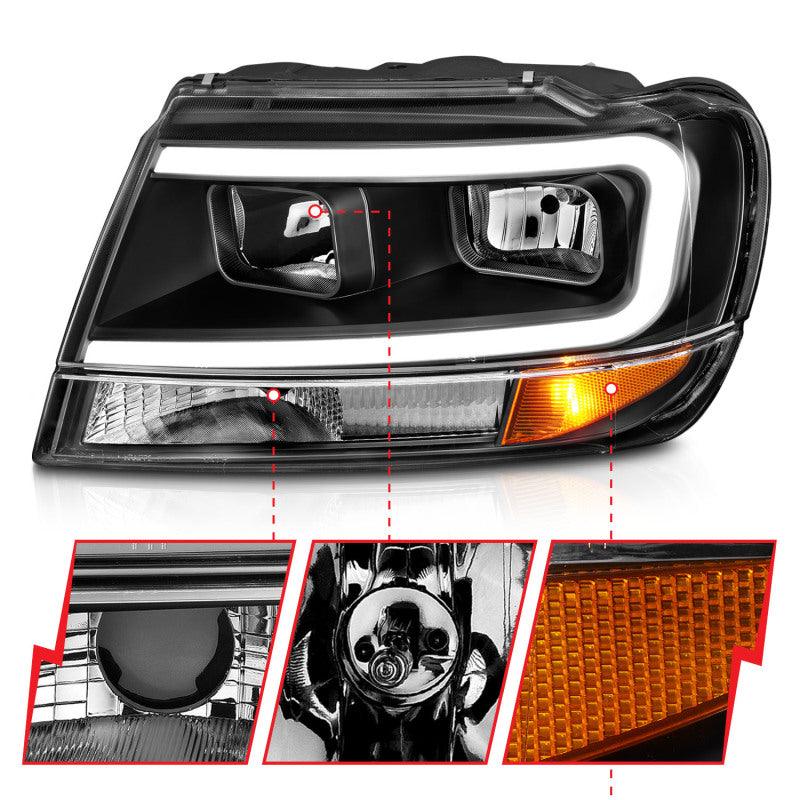 ANZO 99-04 Jeep Grand Cherokee Crystal Headlights - w/ Light Bar Black Housing | Too Fast Autoparts | Order Online | Canada & USA Shipping