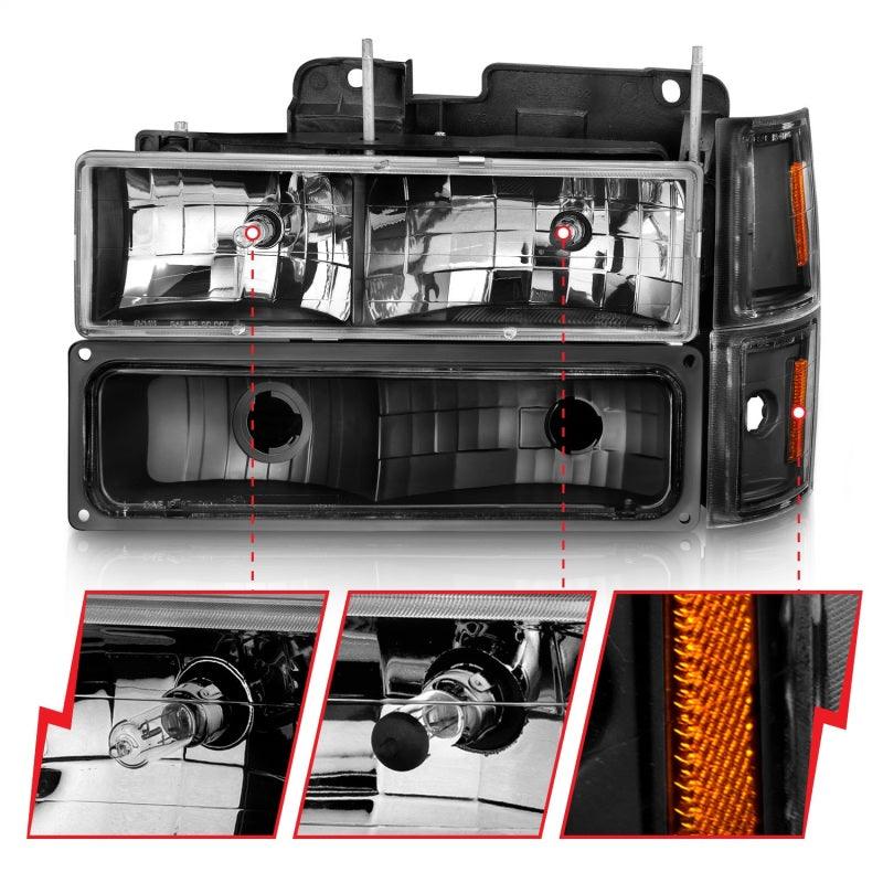ANZO 88-98 Chevrolet C1500 Crystal Headlights Black | Too Fast Autoparts | Order Online | Canada & USA Shipping