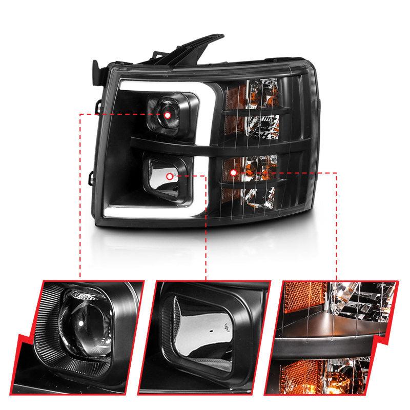 ANZO 07-13 Chevrolet Silverado 3500 Projector Headlights - Black Amber | Too Fast Autoparts | Order Online