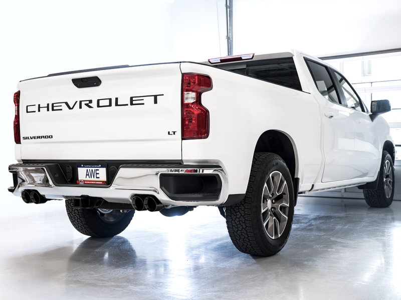 AWE Tuning 4th Gen GM 1500 5.3L 0FG Cat-Back Split Rear Exit (w/ Bumper Cutouts) - Quad Diamond Tips