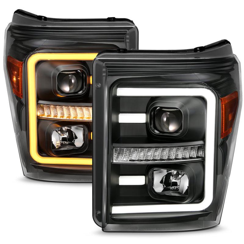 ANZO 2011-2016 Ford F250 Projector Headlights w/ Plank Style Switchback Black w/ Amber | Too Fast Autoparts | Order Online | Canada & USA Shipping