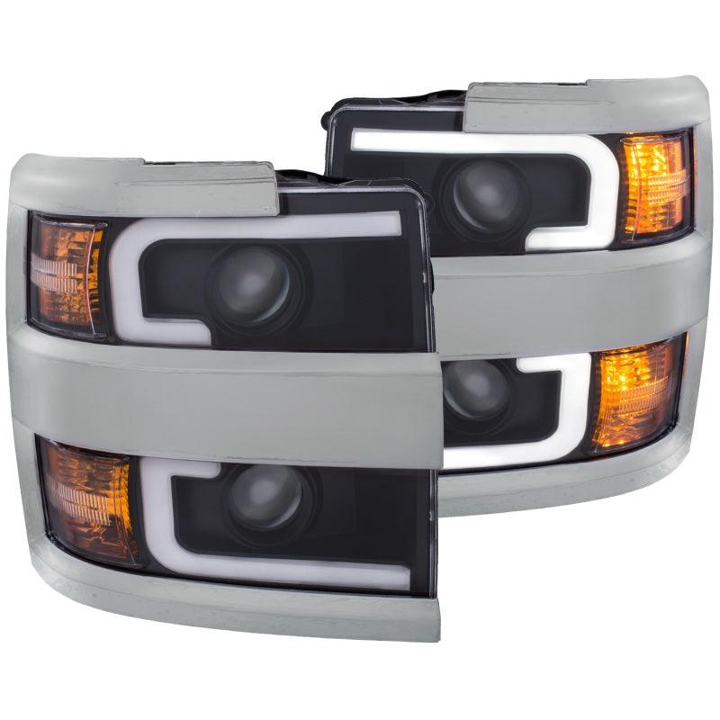 ANZO 2015-2016 Chevrolet Silverado Projector Headlights w/ Plank Style Design Black w/ Amber | Too Fast Autoparts | Order Online | Canada & USA Shipping