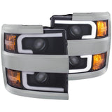 ANZO 2015-2016 Chevrolet Silverado Projector Headlights w/ Plank Style Design Black w/ Amber | Too Fast Autoparts | Order Online | Canada & USA Shipping
